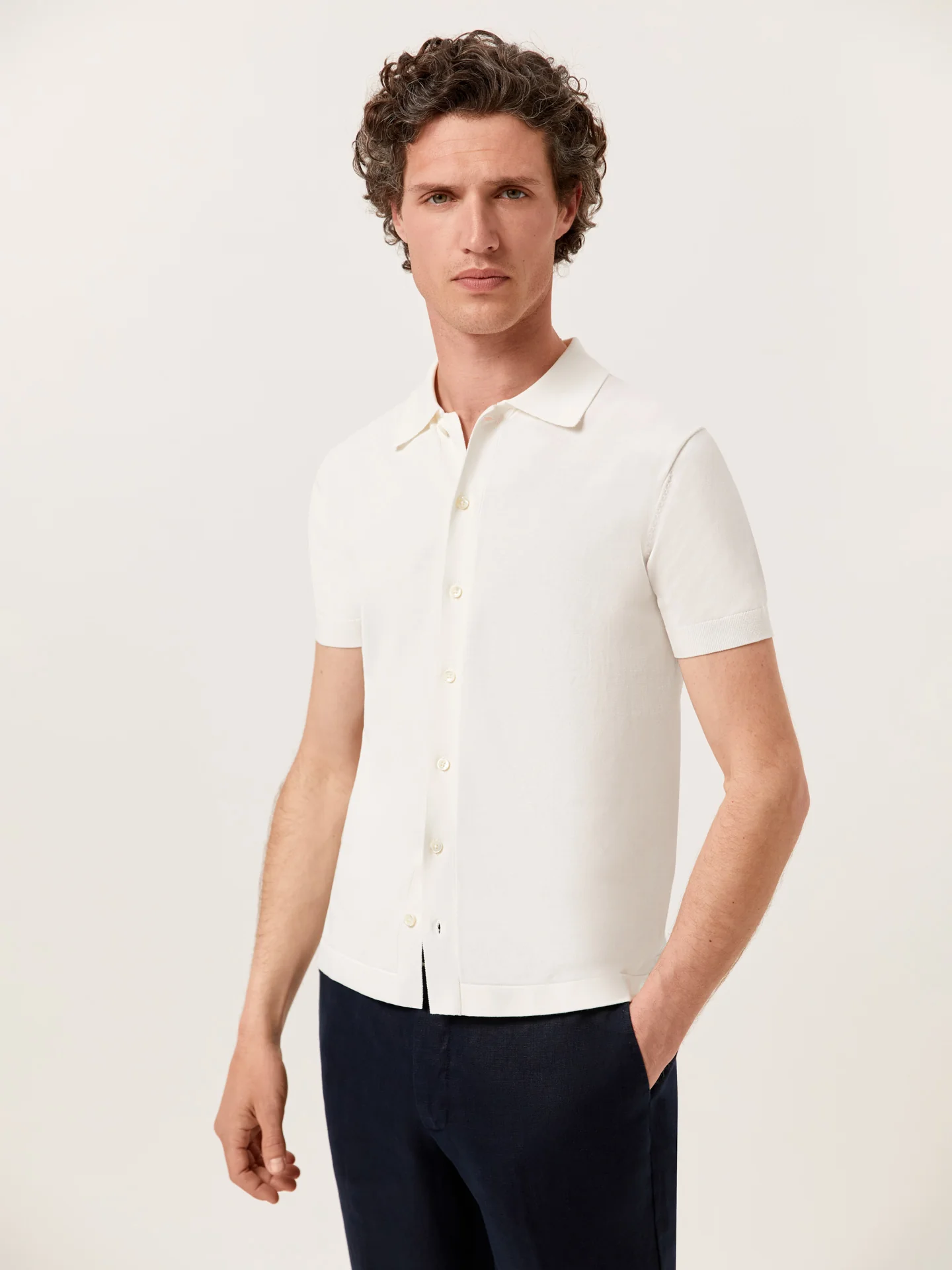 Knitted Shirt With Short Sleeves In Cotton and Silk Blend - Image 6