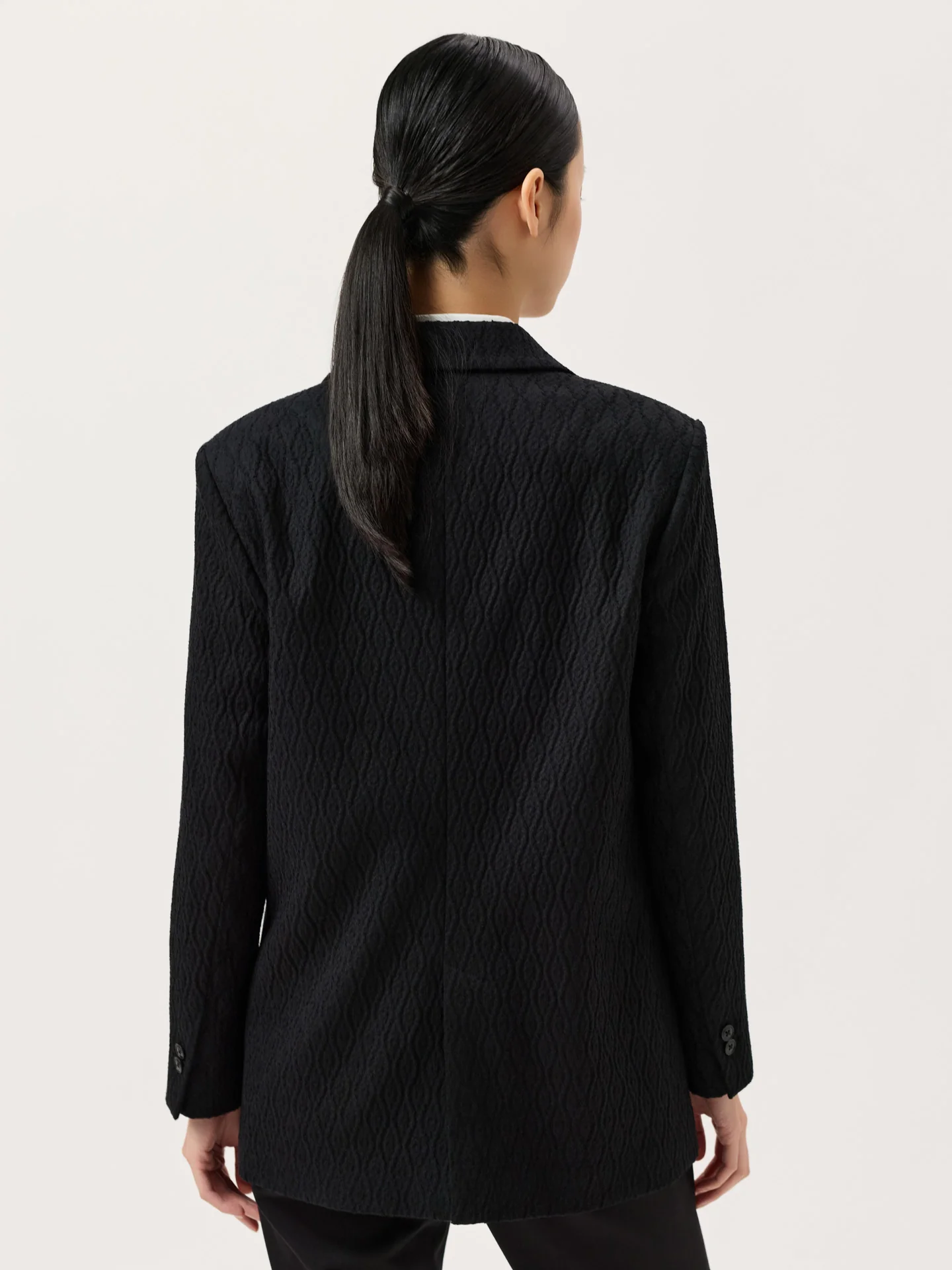 Oversized Single-Breasted Blazer In Cotton Blend Textured Jacquard - Image 3