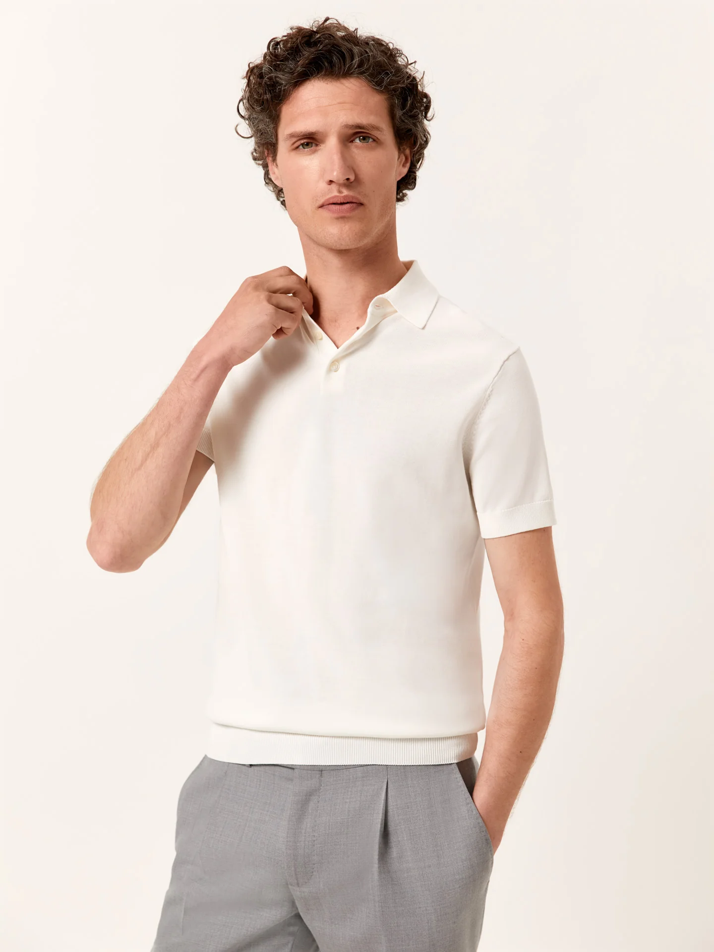 Polo Sweater With Short Sleeves In Cotton and Silk Blend - Image 13