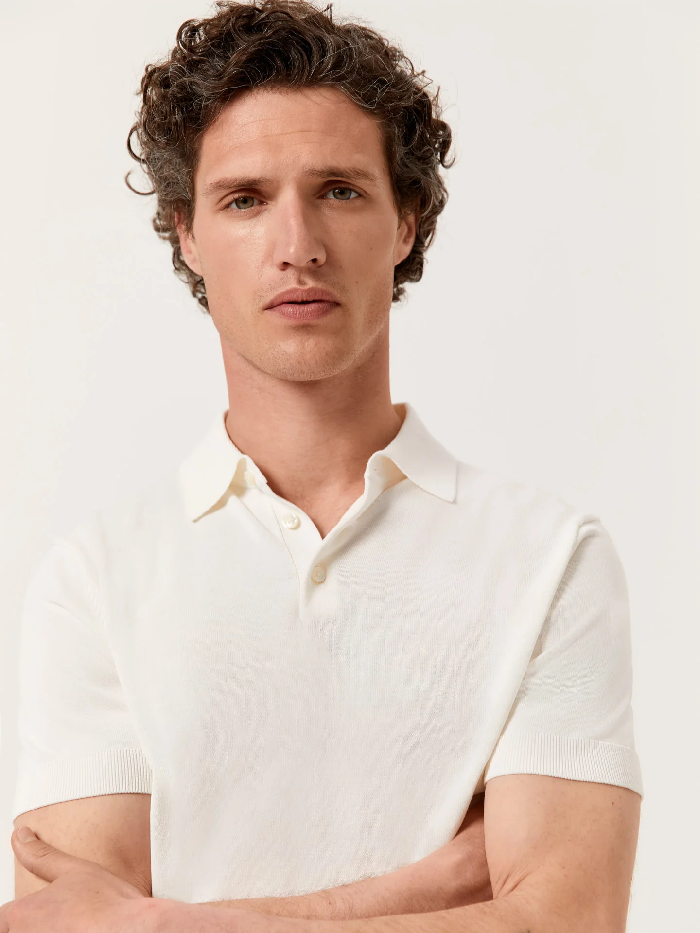 Polo Sweater With Short Sleeves In Cotton and Silk Blend - Image 14