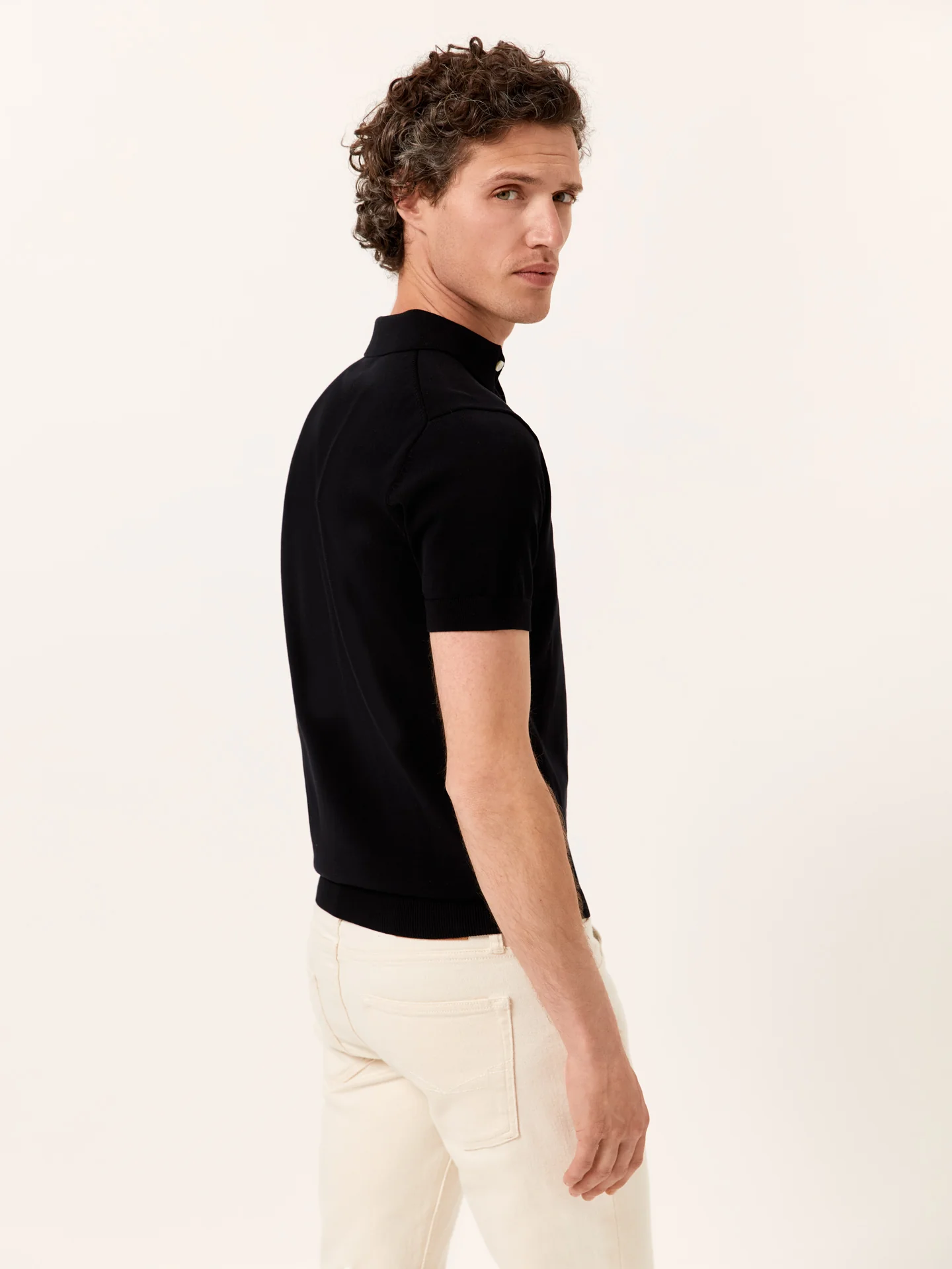 Polo Sweater With Short Sleeves In Cotton and Silk Blend - Image 3
