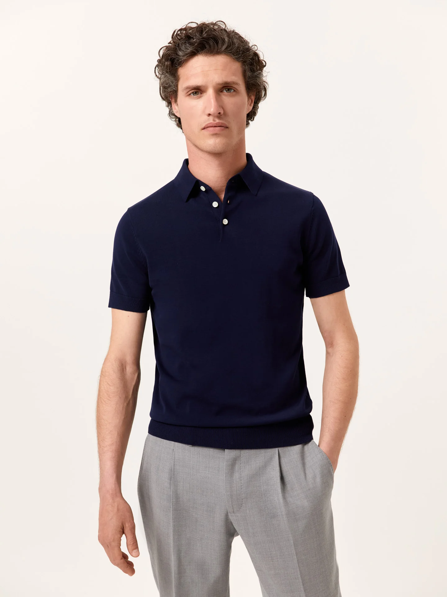Polo Sweater With Short Sleeves In Cotton and Silk Blend - Image 5