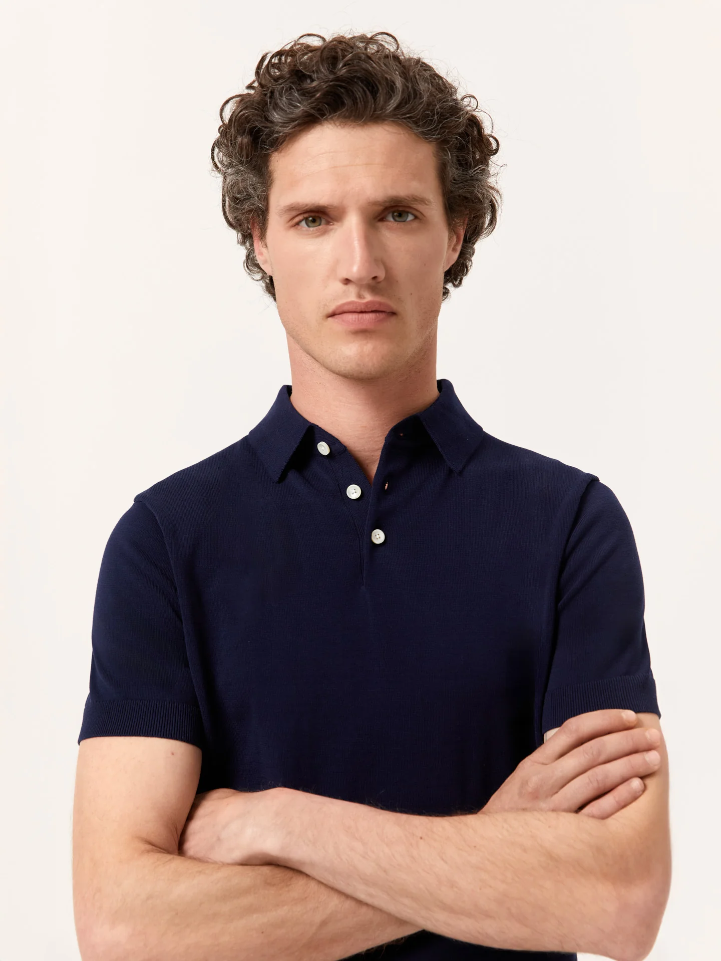 Polo Sweater With Short Sleeves In Cotton and Silk Blend - Image 6