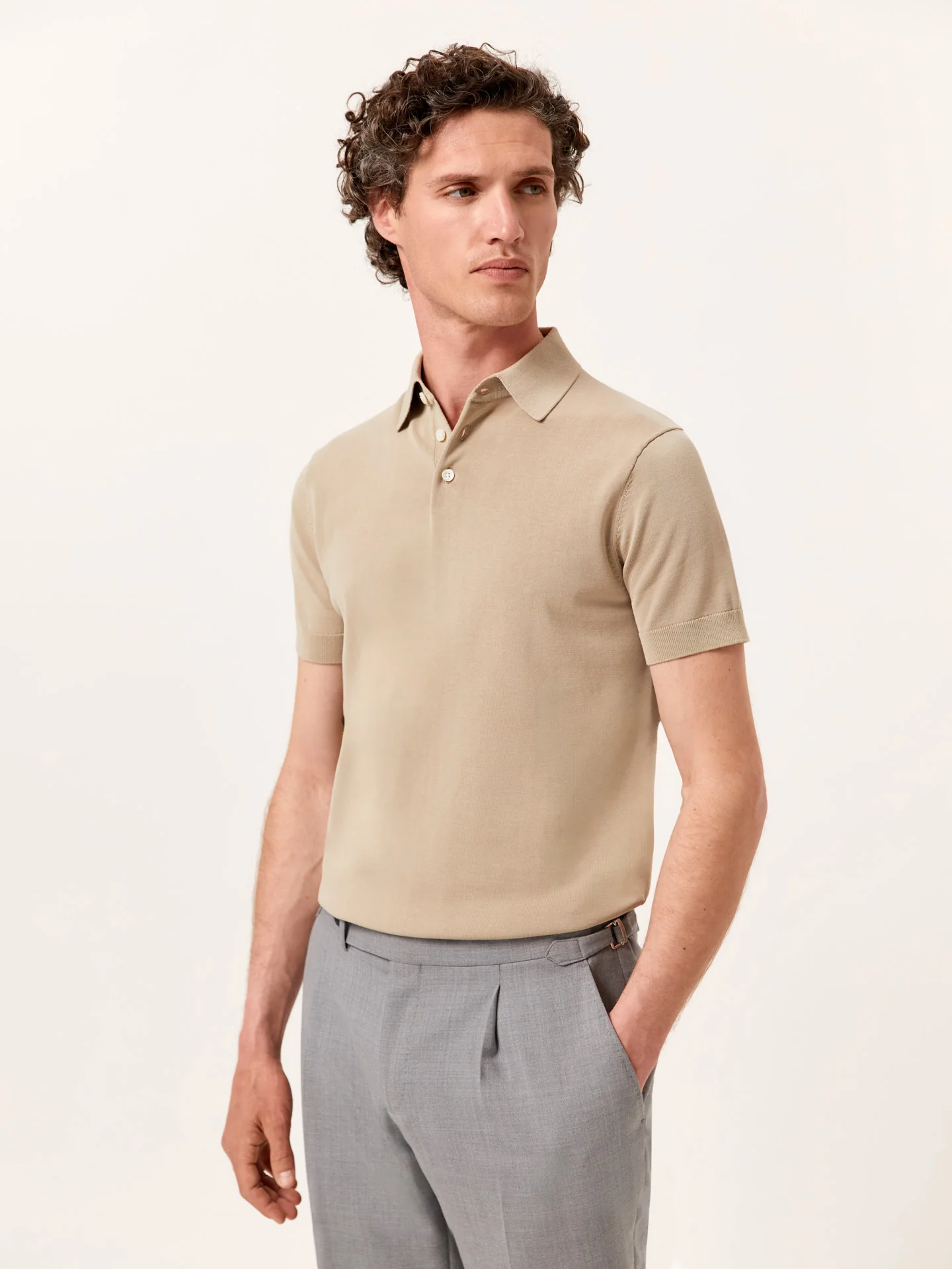 Polo Sweater With Short Sleeves In Cotton and Silk Blend - Image 9