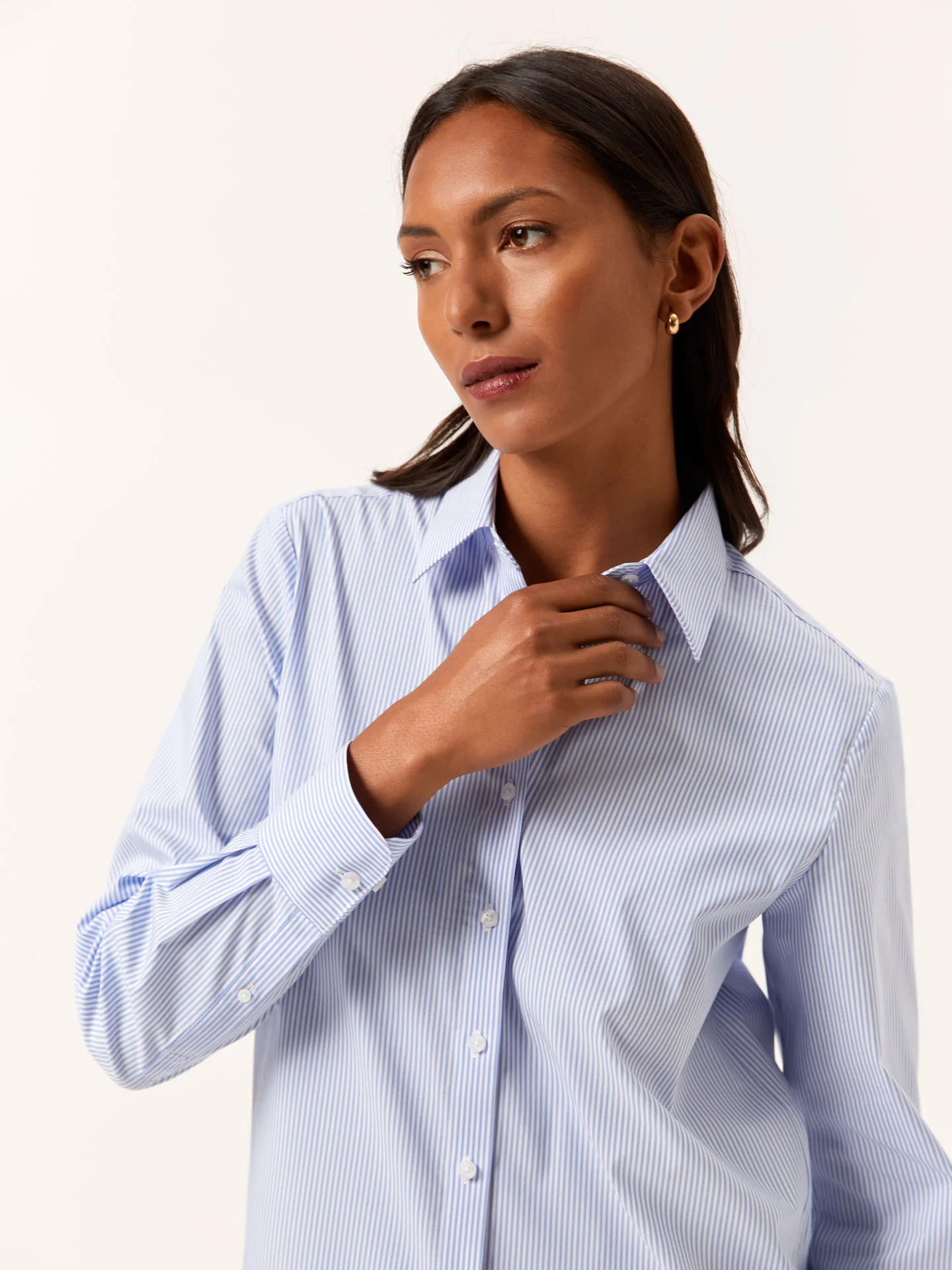 Regular Fit Striped Comfort Poplin Shirt With Open Collar - Image 3