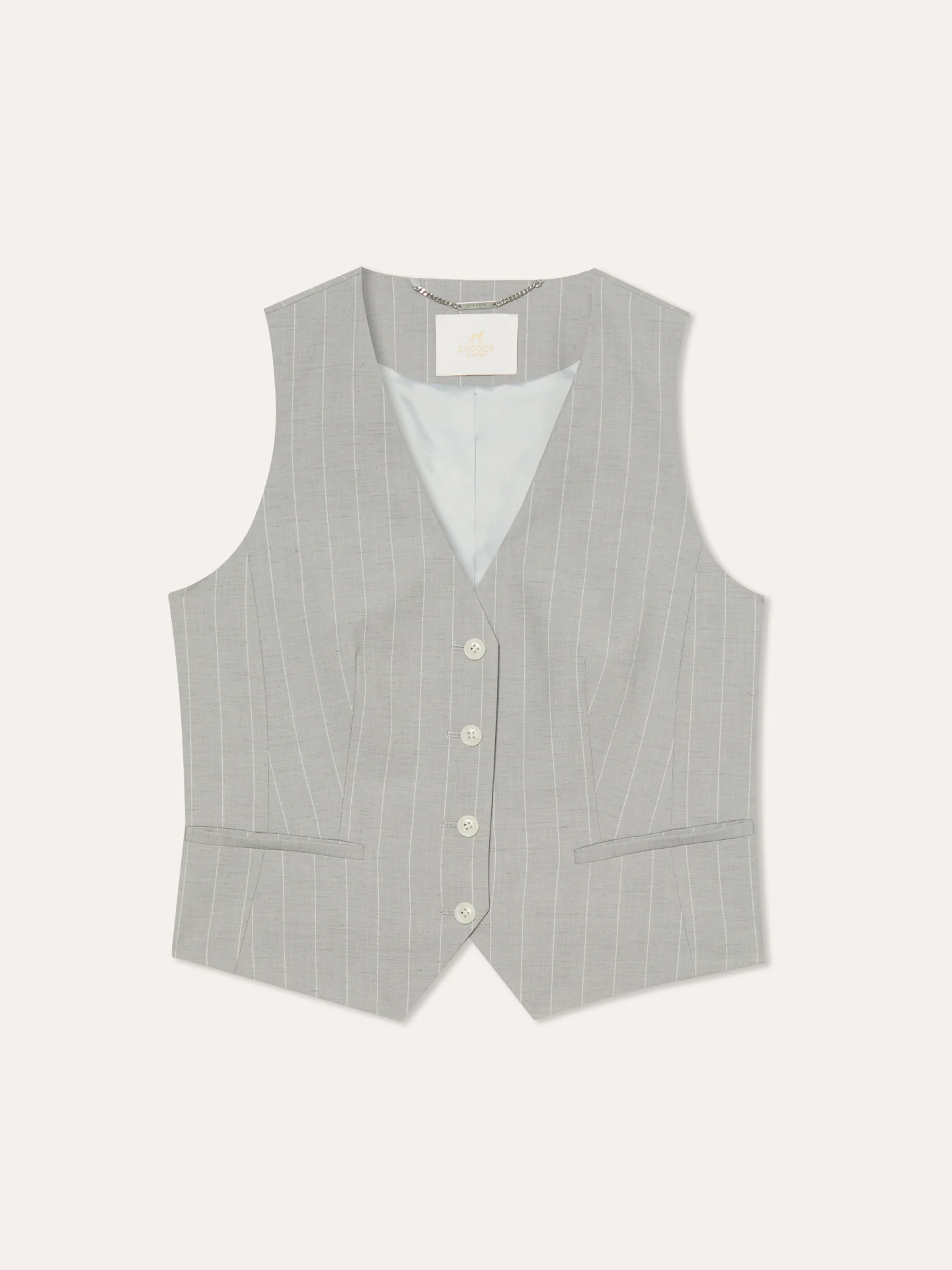 Single-Breasted Pinstripe Suit Vest In Rayon & Cotton Blend - Image 4