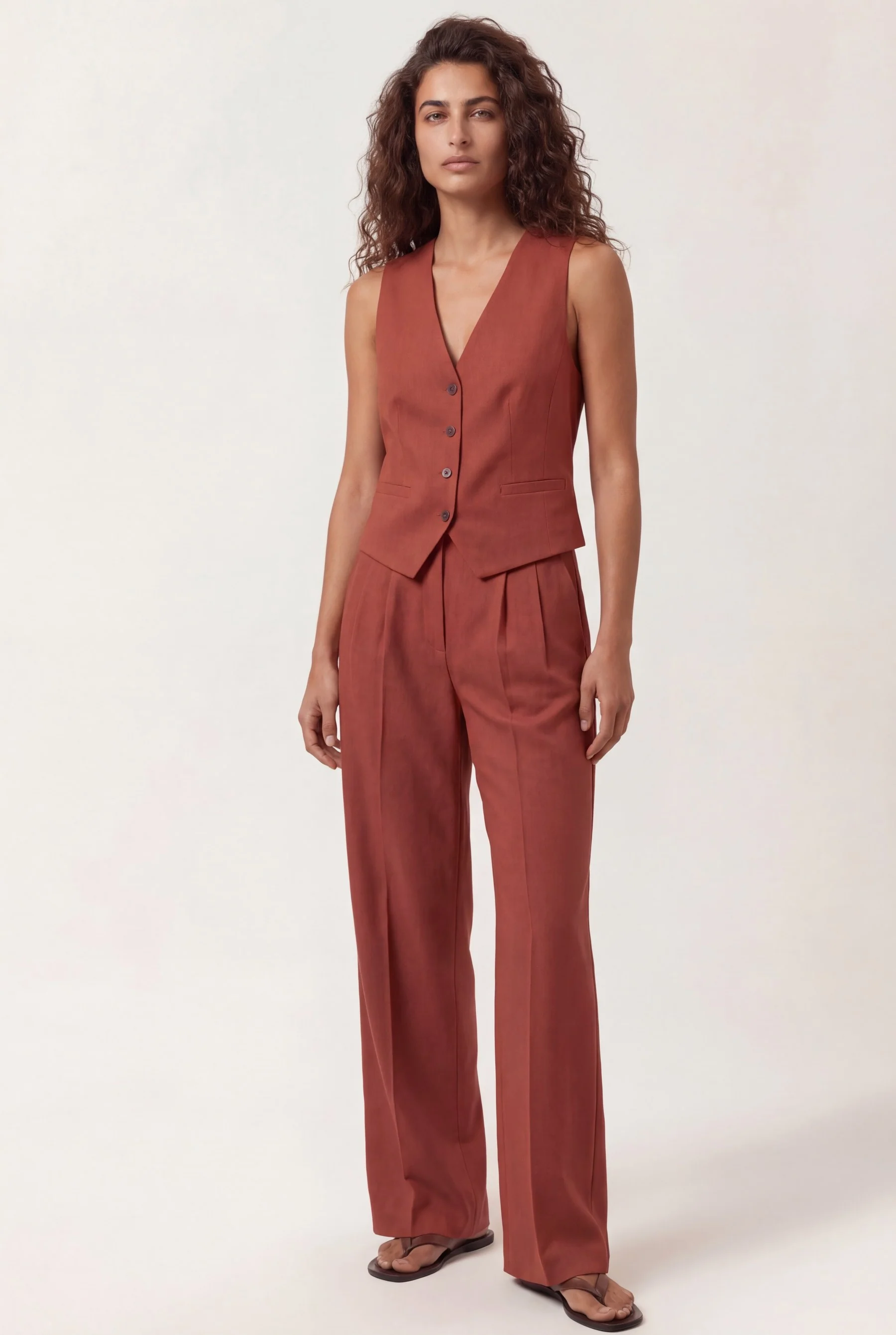 Slim Fit Tailored Vest In Cotton And Linen Blend - Image 4