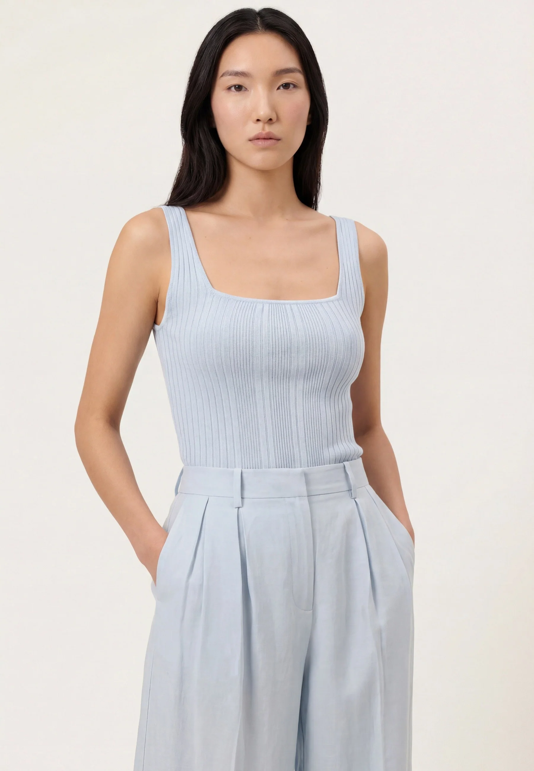 Square Neck Knit Tank Top In Ecovero And Nylon Blend - Image 7