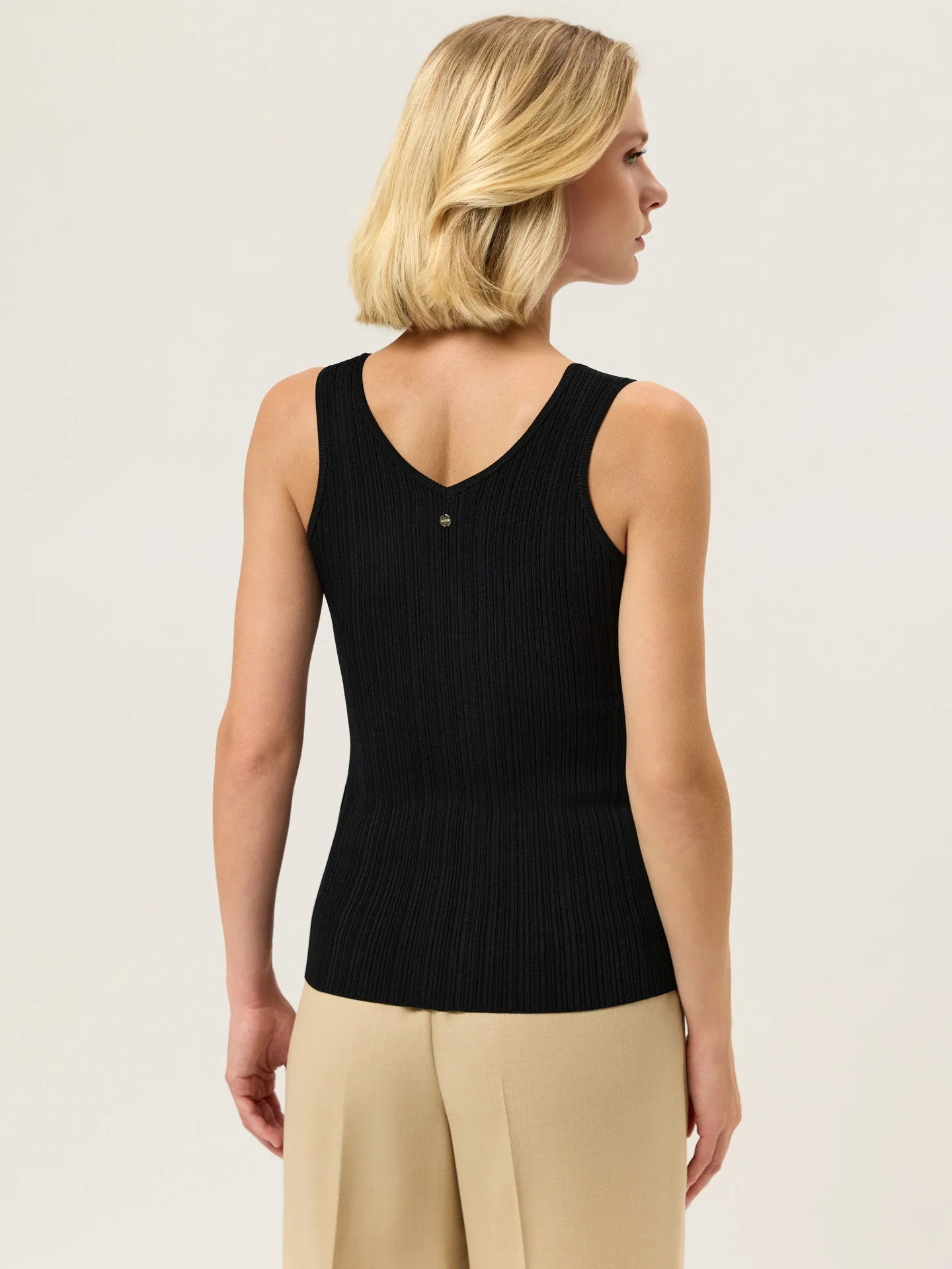 V-Neck Rib Top In Viscose blend With Pointelle Detail - Image 3